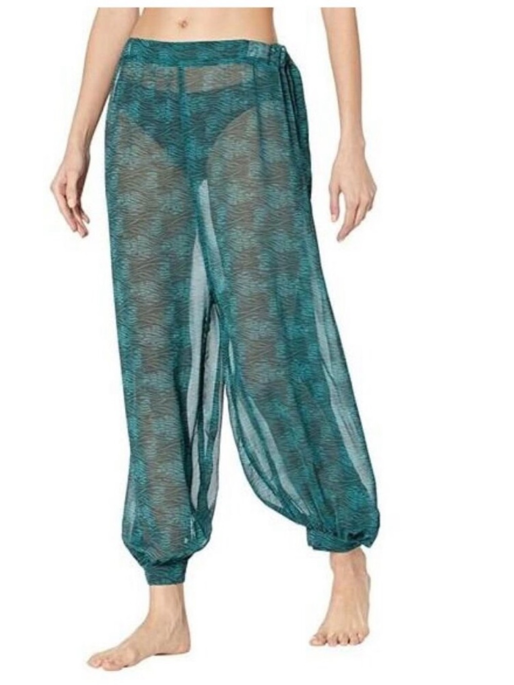 Free People Teal Sheer Harem Pants with Elastic Ankles